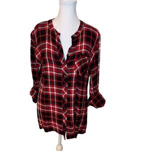 Talbots Women’s Black and Red Plaid  Button Down.Size Medium
